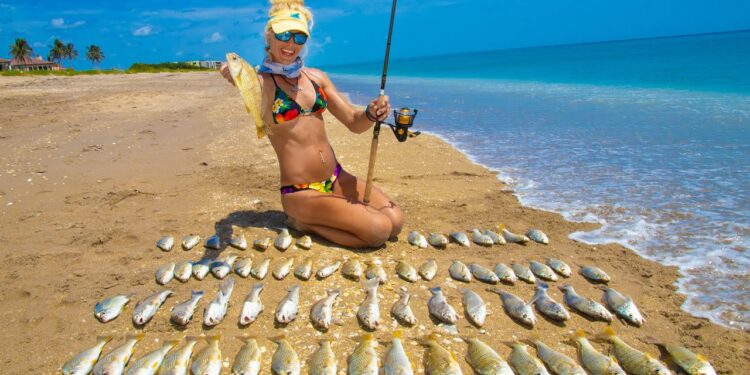 BEACH FISHING for Croaker and Whiting! Catch Clean Cook! SURF FISHING TIPS (Stuart Florida Fishing)