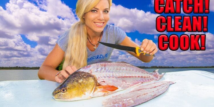REDFISH on the Half Shell (Catch Clean Cook) Our First Red Drum EVER!