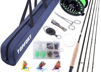 TOPFORT Fly Fishing Rod and Reel Combo, 4 Piece Lightweight Ultra-Portable Graphite Fly Rod 5/6 Complete Starter Package with Carrier Bag