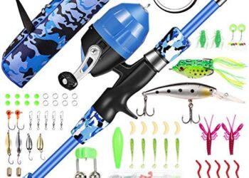 Annleor Kids Fishing Pole – Telescopic Fishing Rod and Reel Combo Kit – Fishing Gear, Fishing Lures, Carry On Bag, Fully Fishing Equipment – for Boys, Girls, Youth