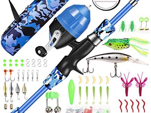 Annleor Kids Fishing Pole – Telescopic Fishing Rod and Reel Combo Kit – Fishing Gear, Fishing Lures, Carry On Bag, Fully Fishing Equipment – for Boys, Girls, Youth
