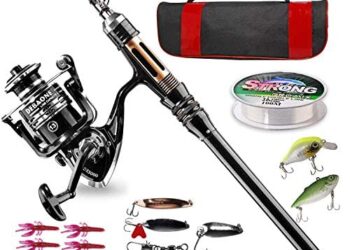 BlueFire Fishing Rod Kit, Carbon Fiber Telescopic Fishing Pole and Reel Combo with Spinning Reel, Line, Lure, Hooks and Carrier Bag, Fishing Gear Set for Beginner Adults Saltwater Freshwater