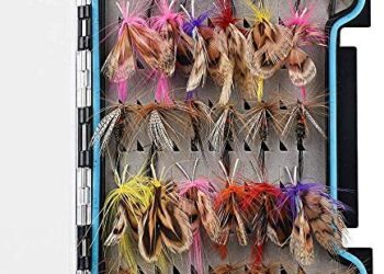 HXC Fly Fishing Flies 32PCS Dry/Wet Simulation Flies Fishing Baits Fly Assortment Fishing Lures for Trout Bass Fishing Lures with Plastic Box