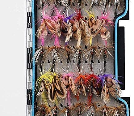 HXC Fly Fishing Flies 32PCS Dry/Wet Simulation Flies Fishing Baits Fly Assortment Fishing Lures for Trout Bass Fishing Lures with Plastic Box