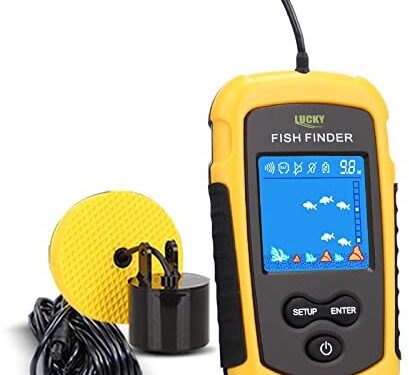 LUCKY Handheld Fish Finder Portable Fishing Kayak Fishfinder Fish Depth Finder Fishing Gear with Sonar Transducer and LCD Display