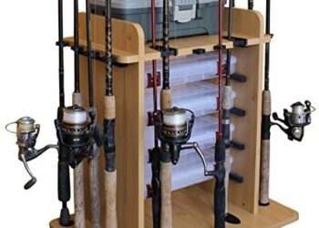 Rush Creek Creations 14 Fishing Rod Rack with 4 Utility Box Storage Capacity & Dual Rod Clips – Features a Sleek Design & Wire Racking System