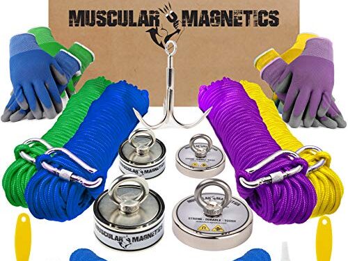 The Ultimate Magnet Fishing Family Kit – Includes Four Complete Magnet Fishing Kits for Kids to Adults – 400lb Single Sided, 625lb Double Sided, 625lb Single Sided & 1225lb Double Sided Magnets