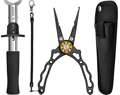 ZACX Fishing Pliers, Fish Lip Gripper Upgraded Muti-Function Fishing Pliers Hook Remover Split Ring,Fly Fishing Tools Set,Ice Fishing,Fishing Gear,Fishing Gifts for Men (Package B)