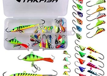 thkfish 31Pcs/50Pcs/box Ice Fishing Jigs Head Lure Baits Fishing Hooks Kit for Winter Fishing Jigging Walleye