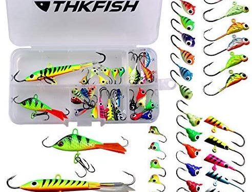 thkfish 31Pcs/50Pcs/box Ice Fishing Jigs Head Lure Baits Fishing Hooks Kit for Winter Fishing Jigging Walleye