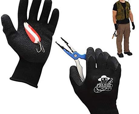 Fishing Gloves – Fish Handling Gloves for Fishing – Textured Grip Palm Fish Cleaning Gloves – Soft Lining Fishing Glove – Fish Fillet Gloves – One Size Fits Most L to XL Fishing Gloves
