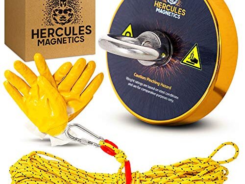 Hercules Magnetics Magnet Fishing Kit – 900Lbs Fishing Magnet with 30M Rope – Fishing Kit – Ultra-Powerful Fishing Magnets with Rope – Triple-Layer Ni-Cu-Ni Coating – Unique Gold Magnet Fishing Magnet
