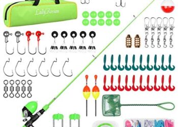 LadyRosian 70 Pcs Kids Fishing Pole – Portable Telescopic Fishing Rod and Reel Combo Kit – Fishing Kit for Beginners Adults with Tackle Box, Fishing Net, Travel Bag for Boys, Girls, Youth