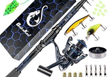 QudraKast Fishing Rod and Reel Combos, Unique Design with X-Warping Painting, Carbon Fiber Telescopic Fishing Rod with Reel Combo Kit with Tackle Box, Best Gift
