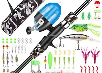 Annleor Kids Fishing Pole – Telescopic Fishing Rod and Reel Combo Kit – Fishing Gear, Fishing Lures, Carry On Bag, Fully Fishing Equipment – for Boys, Girls, Youth