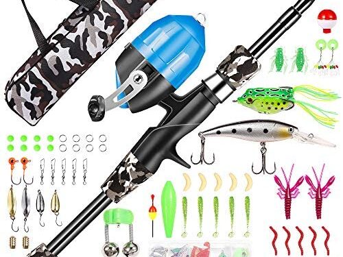 Annleor Kids Fishing Pole – Telescopic Fishing Rod and Reel Combo Kit – Fishing Gear, Fishing Lures, Carry On Bag, Fully Fishing Equipment – for Boys, Girls, Youth