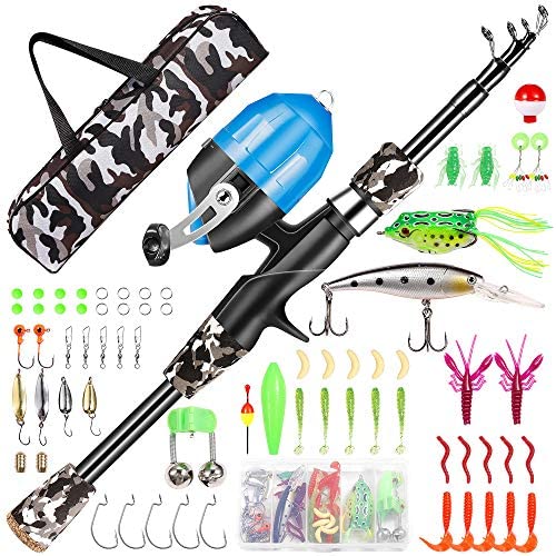 Annleor Kids Fishing Pole Telescopic Fishing Rod and Reel Combo Kit Fishing Gear, Fishing