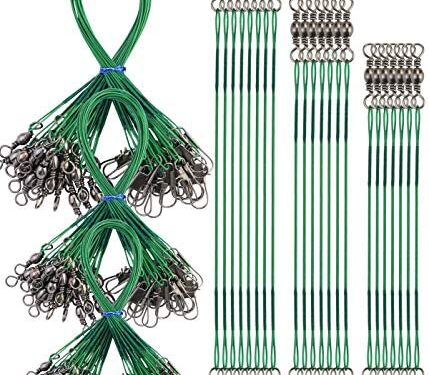 Fireboomoon 72 PCS Fishing Leader Wire,Tooth Proof Nylon-Coated Steel Fishing Line Wire Leaders with Swivels and Snaps(Green,3 Sizes)