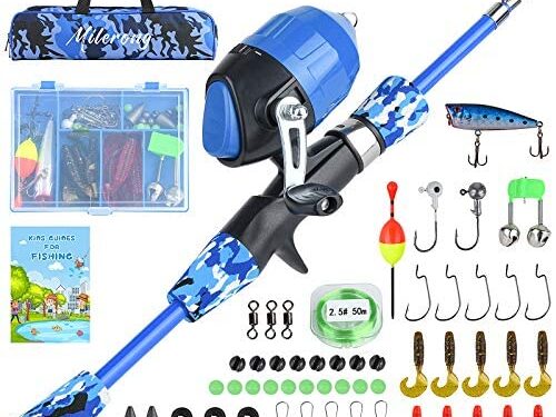 Milerong Kids Fishing Pole, Telescopic Fishing Rod and Reel Combo for Youths with Spincast Fishing Reel, Fishing Tackles, Fishing Lures, Fishing Lines and User Manual- Popular Gifts for Boys and Girls