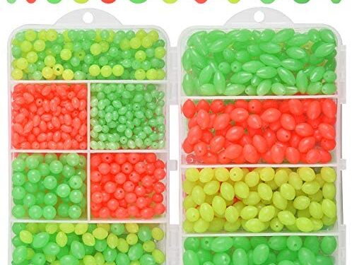 OROOTL Glow Fishing Beads Saltwater Freshwater, 1000pcs Soft Plastic Fish Beads Luminous Round Oval Egg Beads Assortment Fishing Tackle Tools for Rigs Leaders