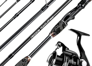 PLUSINNO Freedom Traveler Spinning Fishing Rod and Reel Combos, 6 Pc 30 Ton Carbon Fiber Spinning Rod Poles, 8+1 Shielded Bearings Spinning Reel for Saltwater Freshwater Fishing Gear Kit