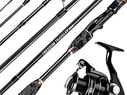 PLUSINNO Freedom Traveler Spinning Fishing Rod and Reel Combos, 6 Pc 30 Ton Carbon Fiber Spinning Rod Poles, 8+1 Shielded Bearings Spinning Reel for Saltwater Freshwater Fishing Gear Kit
