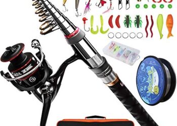 Sandking Fishing Pole Kit, Carbon Fiber Telescopic Fishing Rod and Reel Combo with Spinning Reel, Line, Bionic Bait, Hooks and Carrier Bag, Fishing Gear Set for Beginner Adults Saltwater Freshwater