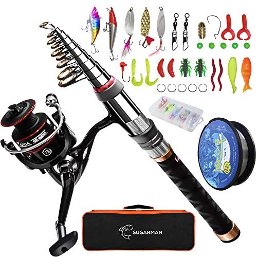 Sandking Fishing Pole Kit, Carbon Fiber Telescopic Fishing Rod and Reel ...