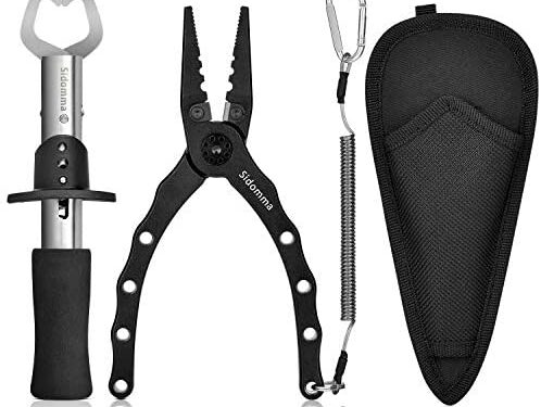 Sidomma Fishing Pliers Fishing Gripper Multifunction Fishing Pliers Saltwater with Sheath Fishing Tool Flyfishing Gear Ice Fishing Gear Fishing Gifts for Men Kayak Fishing Gear