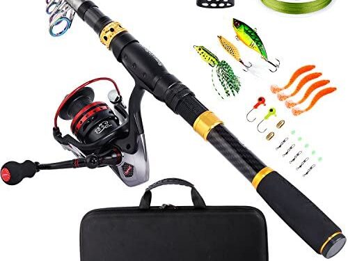Sougayilang Fishing Rod Combos with Telescopic Fishing Pole Spinning Reels Fishing Carrier Bag for Travel Saltwater Freshwater Fishing