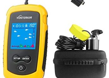 Venterior Portable Fish Finder Handheld Fishfinder Fishing Gear with Sonar Transducer, LCD Display, Water Resistant Bag and Hard Travel Case (Yellow)