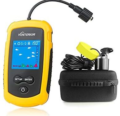 Venterior Portable Fish Finder Handheld Fishfinder Fishing Gear with Sonar Transducer, LCD Display, Water Resistant Bag and Hard Travel Case (Yellow)