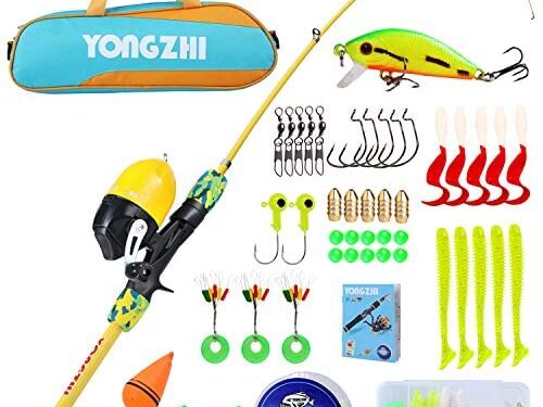 YONGZHI Kids Fishing Pole,Portable Telescopic Fishing Rod and Reel Combo,with Spincast Fishing Reel Tackle Bag Lures for Youth,Girls and Boys Traveling Kid Fishing Rod