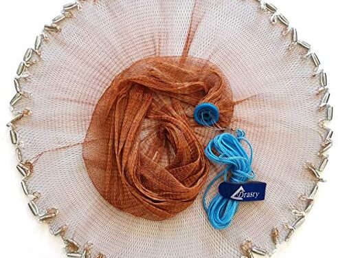 Drasry Saltwater American Fishing Cast Net 3/8inch Mesh Size for Bait Trap Fish Heavy Duty Throw Net 4FT/5FT/6FT/7FT Radius Size
