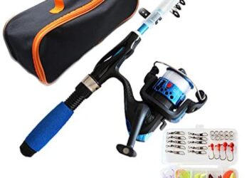 Exiron Fishing Rod and Reel Combos Telescopic Fishing Pole Spinning Reels Full Kit, Lures Hooks with Fishing Bag, Mini Travel Fishing Kit for Kids Family Beginners