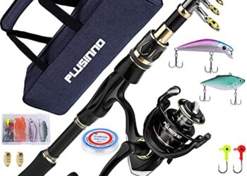 PLUSINNO Fishing Rod and Reel Combos Set,Telescopic Fishing Pole with Spinning Reels, Carbon Fiber Fishing Rod for Travel Saltwater Freshwater Fishing
