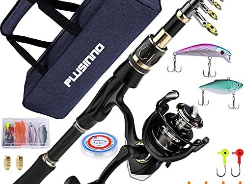 PLUSINNO Fishing Rod and Reel Combos Set,Telescopic Fishing Pole with Spinning Reels, Carbon Fiber Fishing Rod for Travel Saltwater Freshwater Fishing