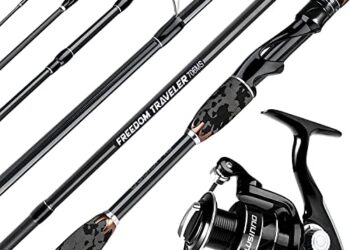 PLUSINNO Freedom Traveler Spinning Fishing Rod and Reel Combos, 6 Pc 30 Ton Carbon Fiber Spinning Rod Poles, 8+1 Shielded Bearings Spinning Reel for Saltwater Freshwater Fishing Gear Kit