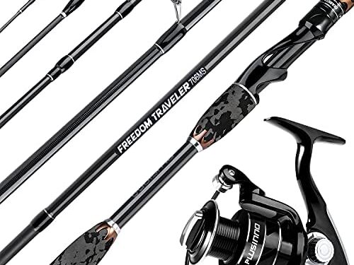 PLUSINNO Freedom Traveler Spinning Fishing Rod and Reel Combos, 6 Pc 30 Ton Carbon Fiber Spinning Rod Poles, 8+1 Shielded Bearings Spinning Reel for Saltwater Freshwater Fishing Gear Kit
