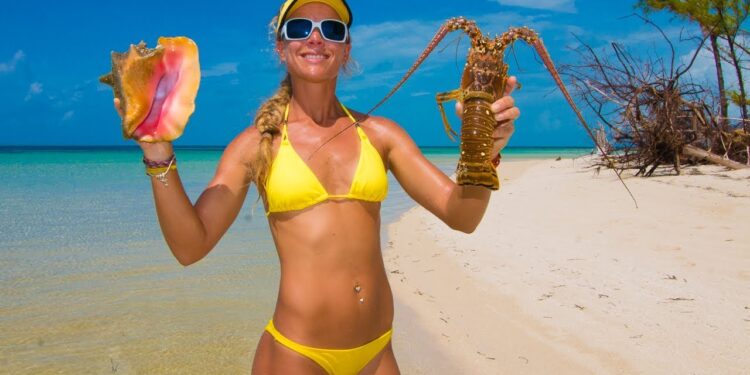 Catch and Cook Lobster & Conch on a DESERTED ISLAND! Cooked on the Beach!