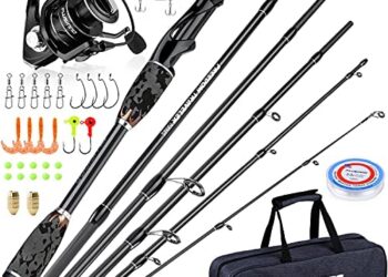 PLUSINNO Freedom Traveler Spinning Fishing Rod and Reel Combos, 6 Pc 30 Ton Carbon Fiber Spinning Rod Poles, 8+1 Shielded Bearings Spinning Reel for Saltwater Freshwater Fishing Gear Kit