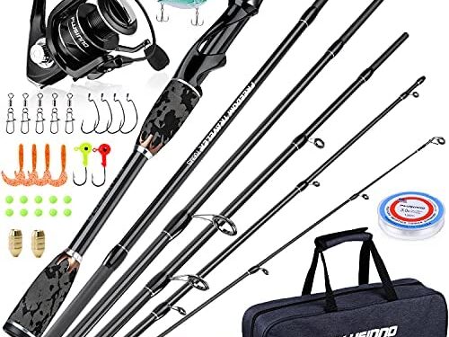 PLUSINNO Freedom Traveler Spinning Fishing Rod and Reel Combos, 6 Pc 30 Ton Carbon Fiber Spinning Rod Poles, 8+1 Shielded Bearings Spinning Reel for Saltwater Freshwater Fishing Gear Kit