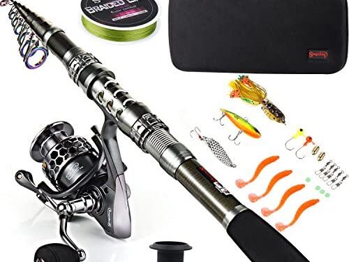 Sougayilang Fishing Rod Combos with Telescopic Fishing Pole Spinning Reels Fishing Carrier Bag for Travel Saltwater Freshwater Fishing
