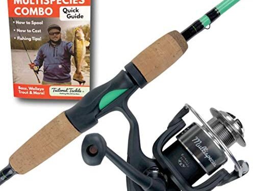 Tailored Tackle Universal Multispecies Rod and Reel Combo Fishing Pole | Freshwater & Inshore Saltwater | Poles 6 Ft 6 in Rods Medium Fast Action | Spinning Reels 7BB | Combos L & R Handed