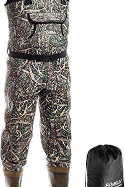 Foxelli Neoprene Chest Waders – Camo Fishing Waders for Men with Boots – Use for Duck Hunting, Fly Fishing, Emergency Flooding – 100% Waterproof, Carrying Bag Included