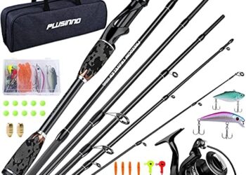 PLUSINNO Freedom Traveler Spinning Fishing Rod and Reel Combos, 6 Pc 30 Ton Carbon Fiber Spinning Rod Poles, 8+1 Shielded Bearings Spinning Reel for Saltwater Freshwater Fishing Gear Kit