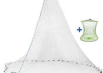 Yeahmart Handmade American Saltwater Fishing Cast Net with Heavy Duty Real Zinc Sinker Weights for Bait Trap Fish 4/6/8Ft Radius, 3/8 Inch Mesh Size