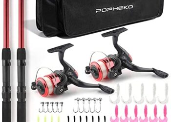 mouhike Telescopic Fishing Pole Combo Set, All-in-one 1.7m/5.57ft Full Kit 2PCS Collapsible Rods + 2PCS Spinning Reels + Fishing Lures + Fishing Bag, Perfect Fishing Kit Gift for Chindren Beginners