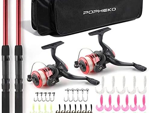 mouhike Telescopic Fishing Pole Combo Set, All-in-one 1.7m/5.57ft Full Kit 2PCS Collapsible Rods + 2PCS Spinning Reels + Fishing Lures + Fishing Bag, Perfect Fishing Kit Gift for Chindren Beginners