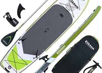 Elkton Outdoors Grebe Inflatable Fishing Paddle Board – 12 ft Fishing SUP Package, Fishing Rod Holders, Paddle, Leash, Carry Bag, Pump, Accessory Mounts and Non-Slip EVA Deck